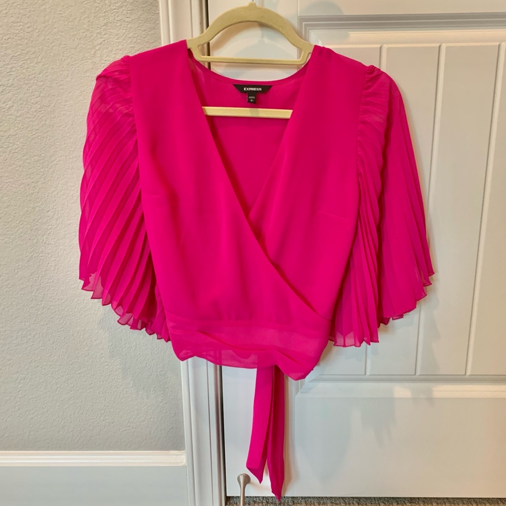 Express Pink Top with Pleated Sleeves and Nice Design on the Back - Size XS